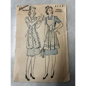 Vintage 1940's Advance Pattern‎ #3123 Pinafore Apron Size Medium